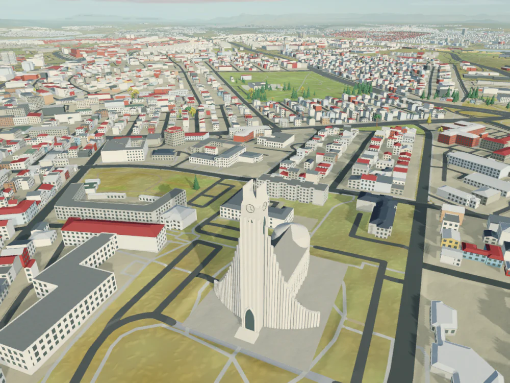 Hallgrímskirkja, Reykjavík, rendered in Low Poly Earth