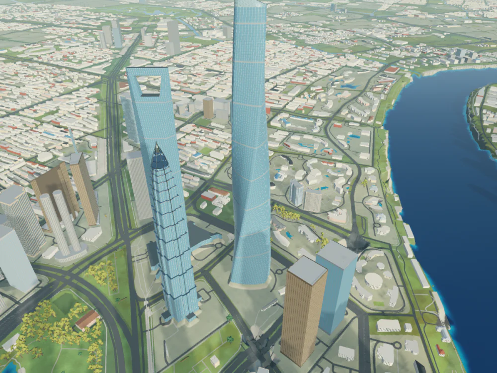 Shanghai Tower, Shanghai, rendered in Low Poly Earth