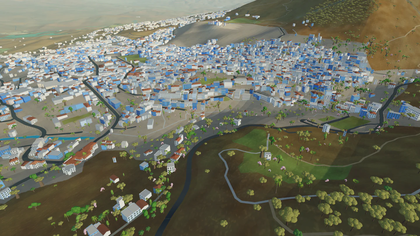 Blue town in the morning, Chefchaouen, Morocco. Rendered in Low Poly Earth.