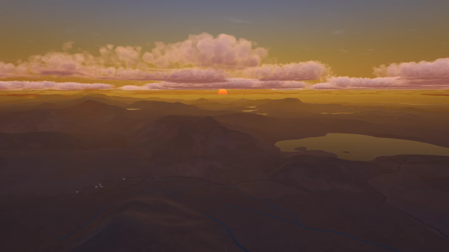 Highlands at sundown, Icelandic Highlands, Iceland. Rendered in Low Poly Earth.