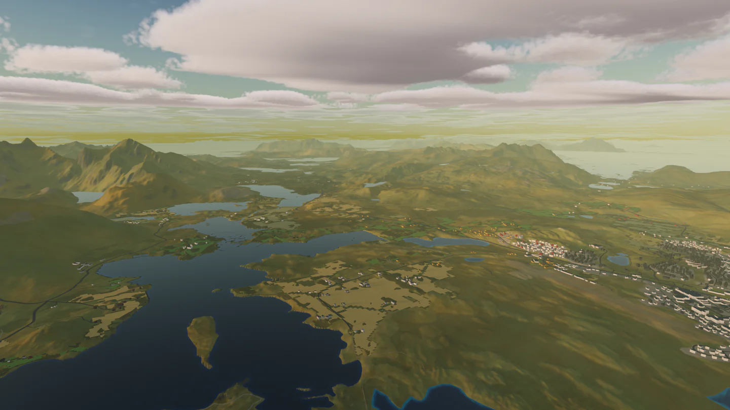 Islands in the evening, Lofoten, Norway. Rendered in Low Poly Earth.