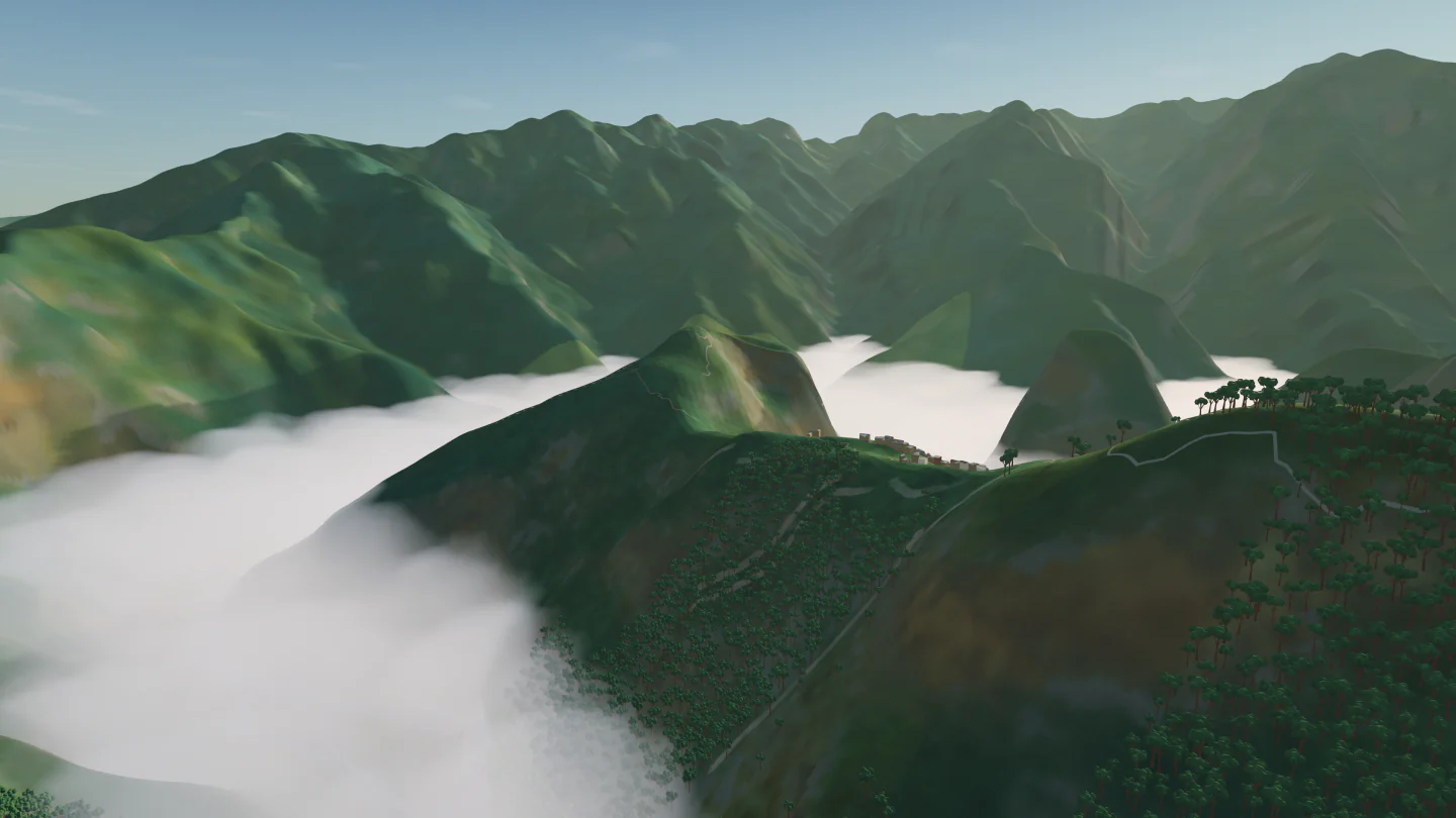 Ridge above valley cloud, Machu Picchu, Peru. Rendered in Low Poly Earth.