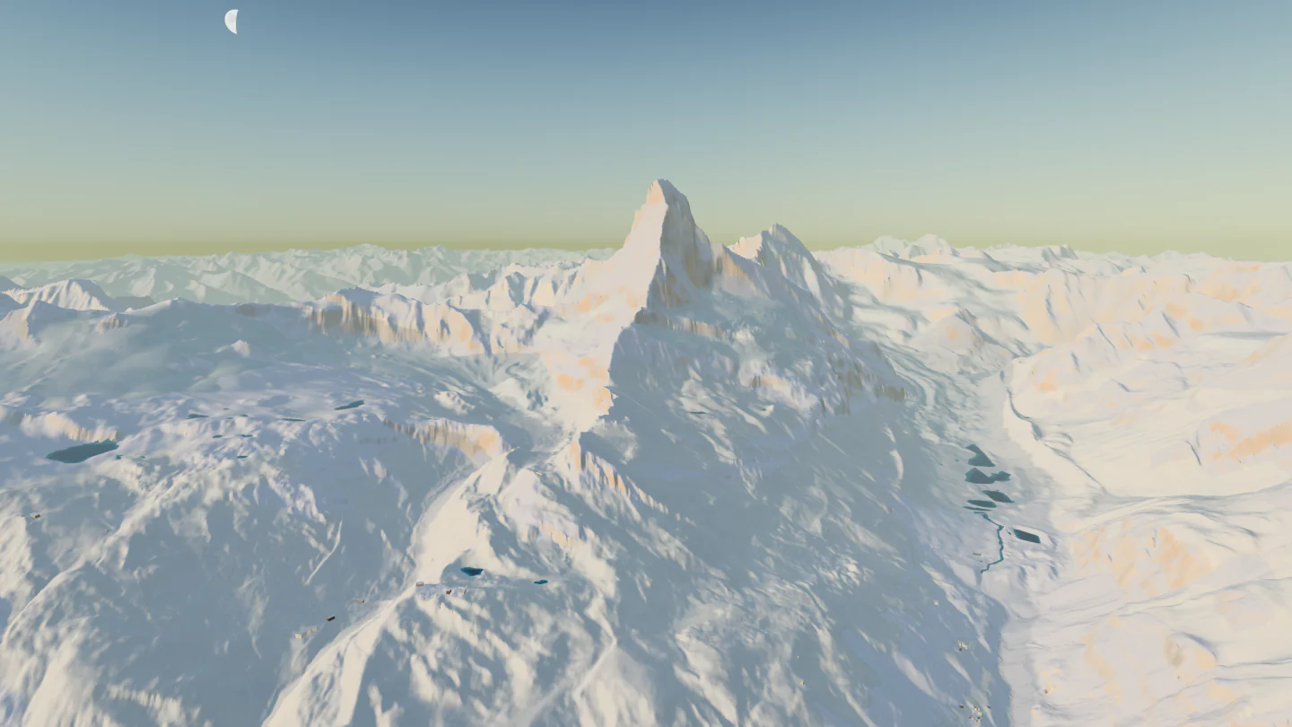 The peak in winter, Matterhorn, Switzerland. Rendered in Low Poly Earth.