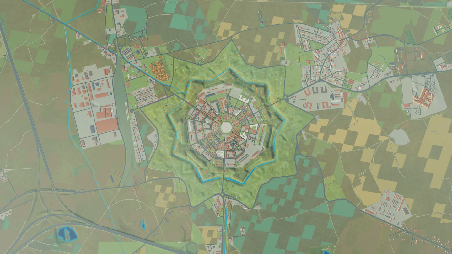 Star fort, straight down, Palmanova, Italy. Rendered in Low Poly Earth.